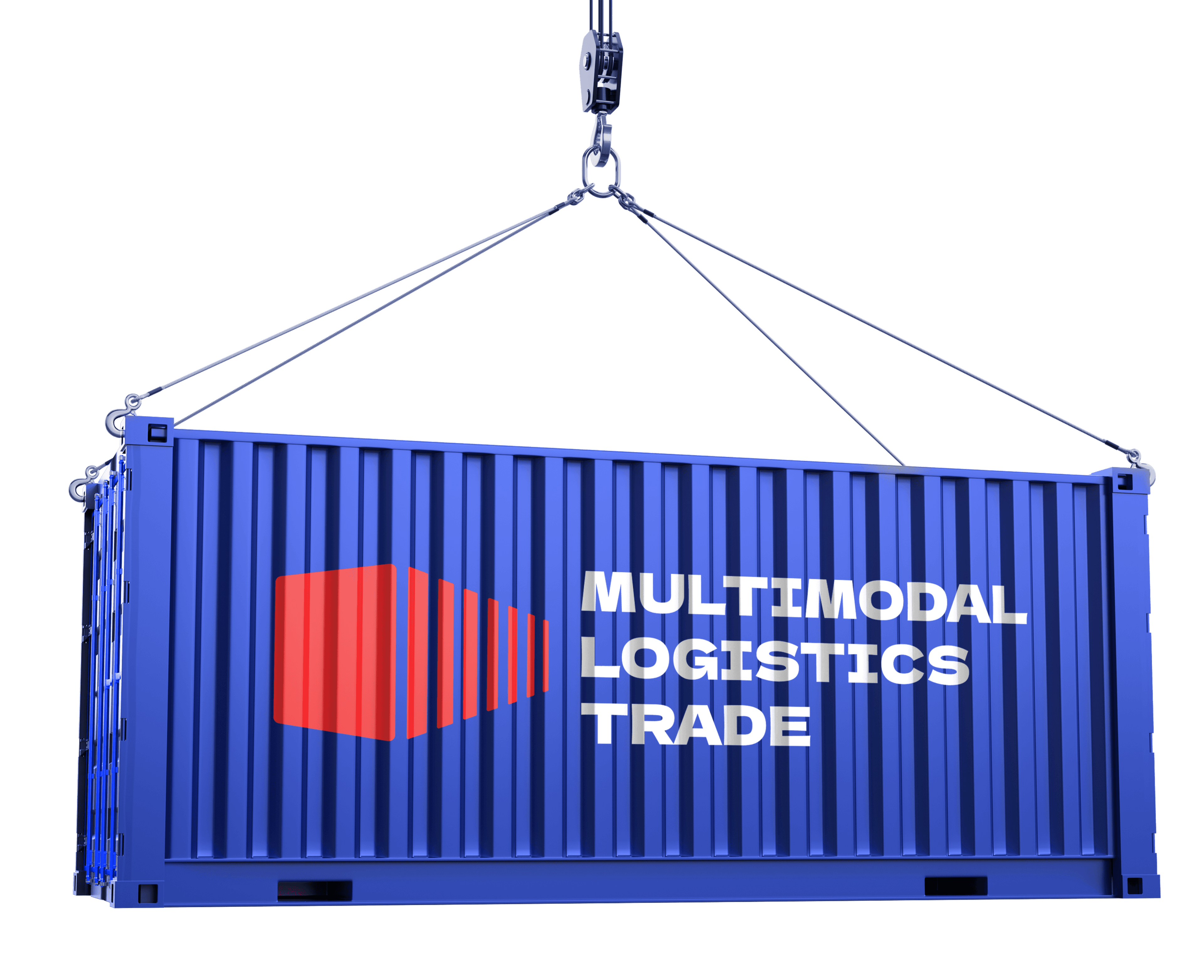 Multimodal Logistics Trade branded container haning on a crane hook